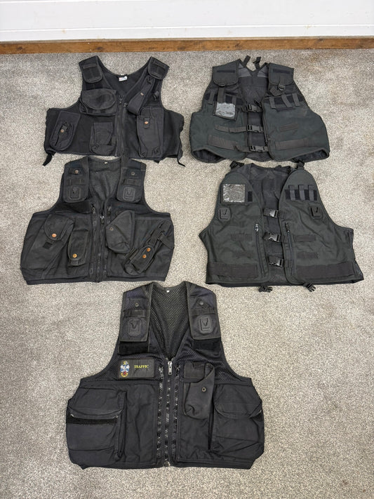 5x Ex Police Black Utility Tac Vest Job Lot Security Equipment Patrol Vests