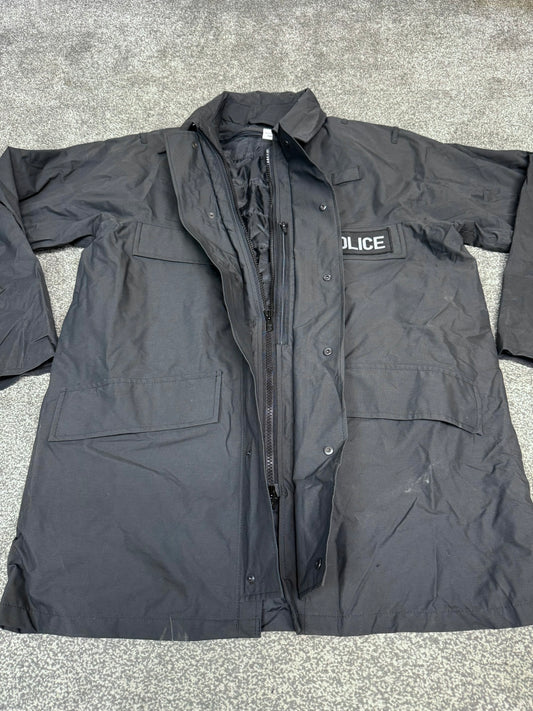 Ex Police Black Waterproof Jacket Quilted BADGED - Large Collector Display Film / TV Uniform