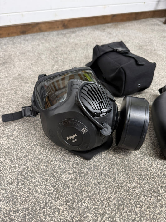 Ex Police Avon C50 Gas Mask Respirator & Avon Water Bottle With Pouch - Medium