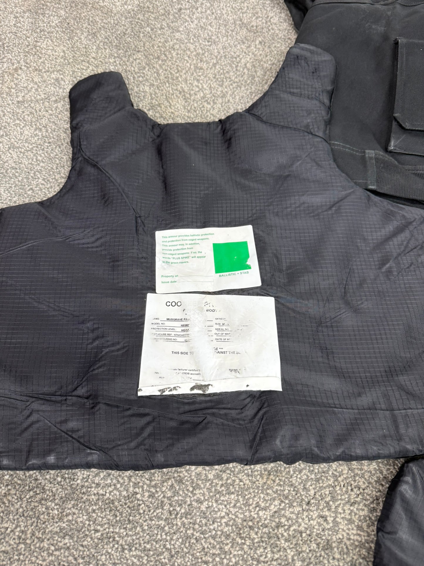 Ex Police Black Cooneen Body Armour Vest XXL Anti Stab & Ballistic HG1A & KR1 Security