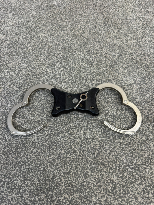 Ex Police Early Hiatt Rigid Handcuffs With Serial Security Cuffs Displays Collector