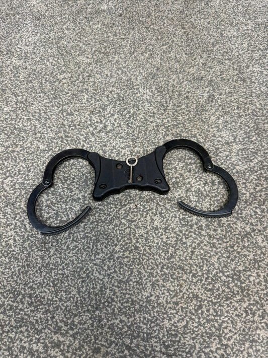 Ex Police Black Hiatt Rigid Handcuffs Genuine Cuff With Key Security Collectable