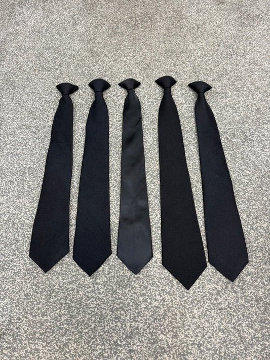 Ex Police Black Clip On Tie Polyester Full Length Single or Bundles SIA Security Uniform