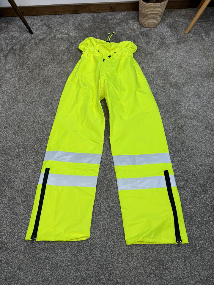 Ex Police Hi Vis Waterproof Over Trousers Builder Biker Outdoor Wet Weather Rain Trousers