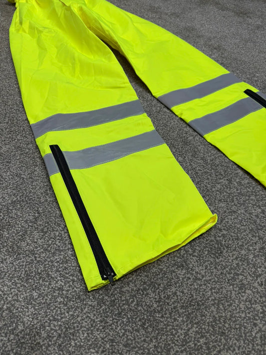 Ex Police Hi Vis Waterproof Over Trousers Builder Biker Outdoor Wet Weather Rain Trousers