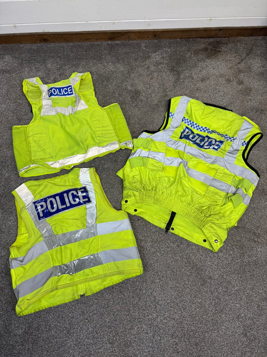 3x Ex Police Hi Vis Utility Tac Vest BADGED Job Lot Security Equipment Patrol Vests