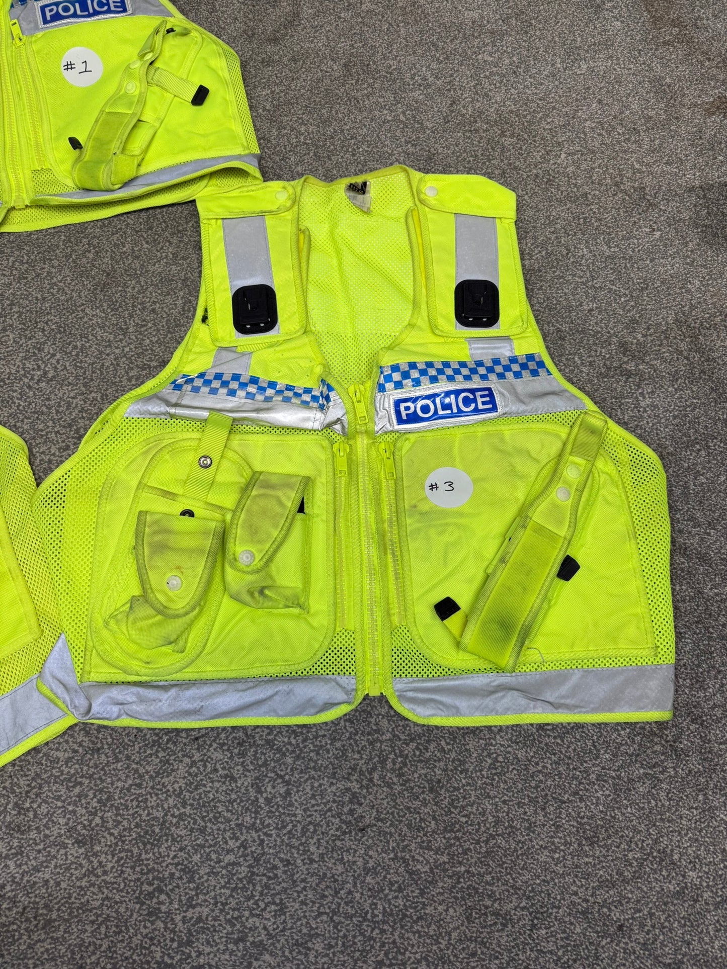 3x Ex Police Hi Vis Protec Utility Tac Vest BADGED Job Lot Equipment Patrol Vests