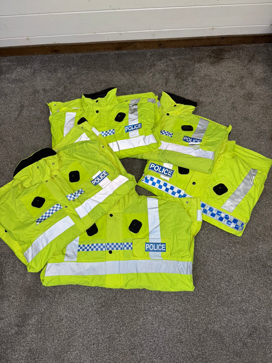 5x Ex Police Hi-Vis Waterproof Quilted Jacket Coat Job Lot BADGED Mixed Bundle