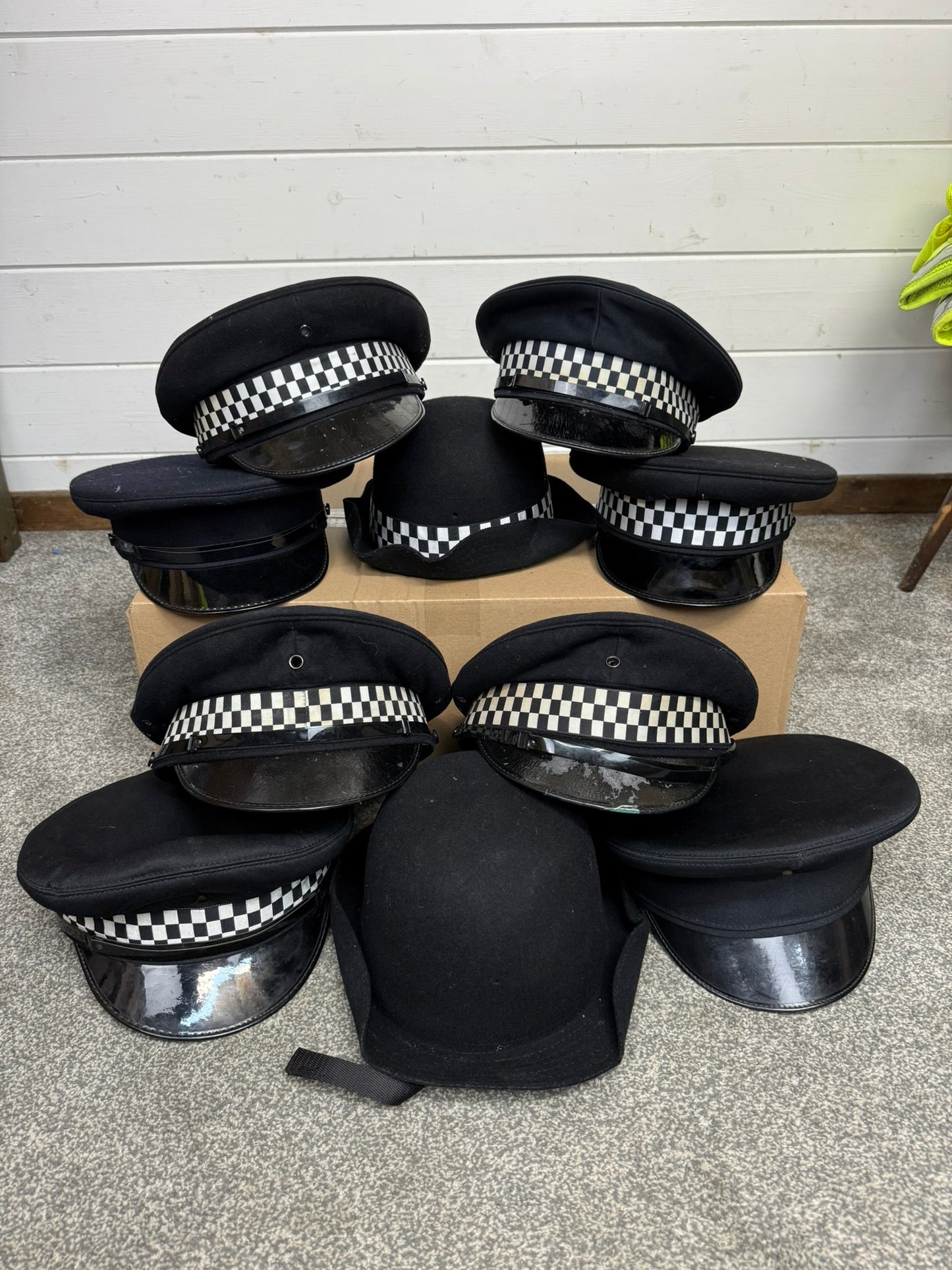 10x Ex Police Peak Cap Bowler Hat Job Lot Theatre Headwear Uniform Film Prop Lot