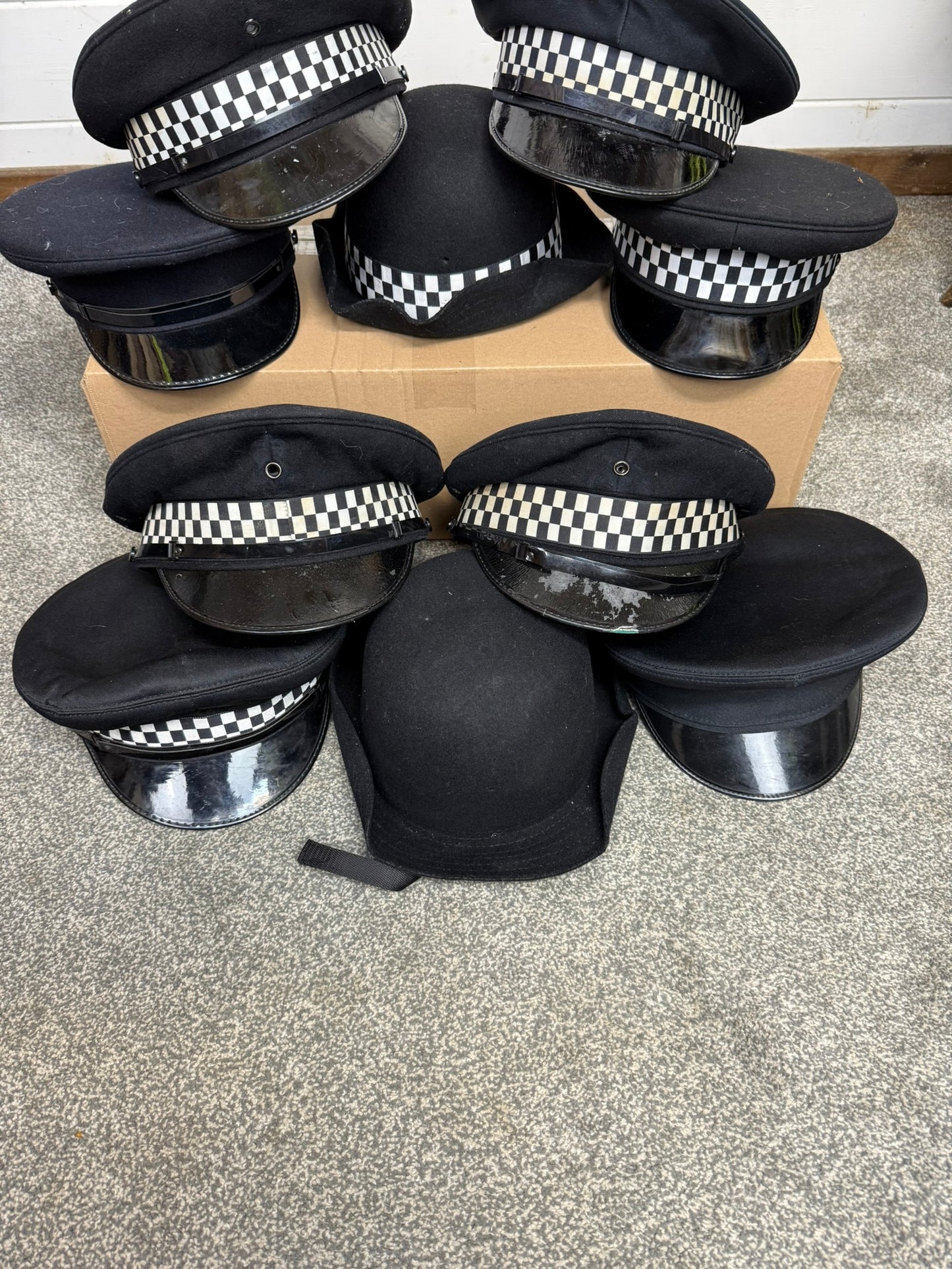 10x Ex Police Peak Cap Bowler Hat Job Lot Theatre Headwear Uniform Film Prop Lot