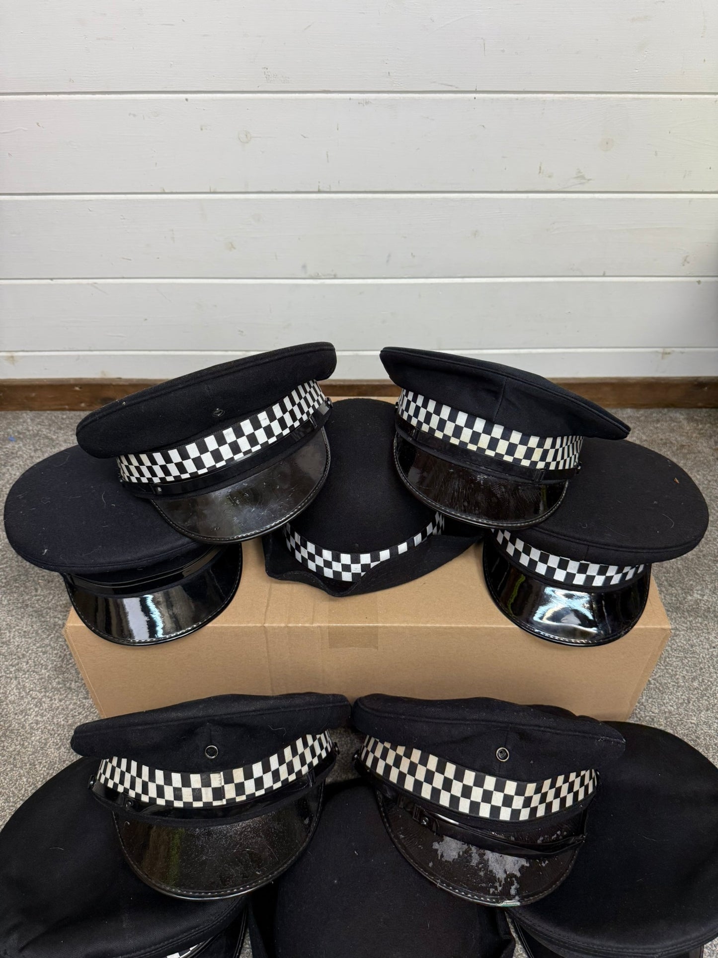 10x Ex Police Peak Cap Bowler Hat Job Lot Theatre Headwear Uniform Film Prop Lot