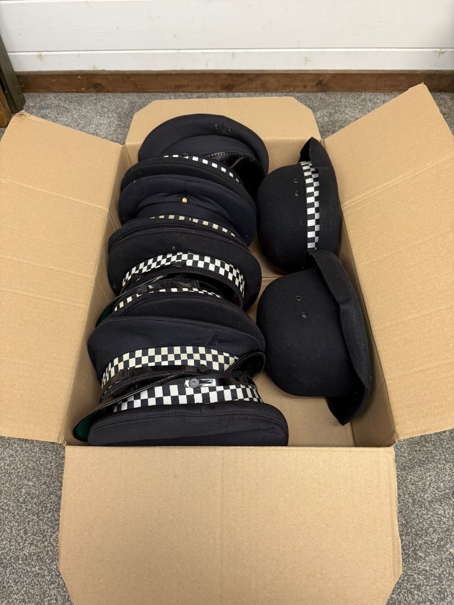 10x Ex Police Peak Cap Bowler Hat Job Lot Theatre Headwear Uniform Film Prop Lot
