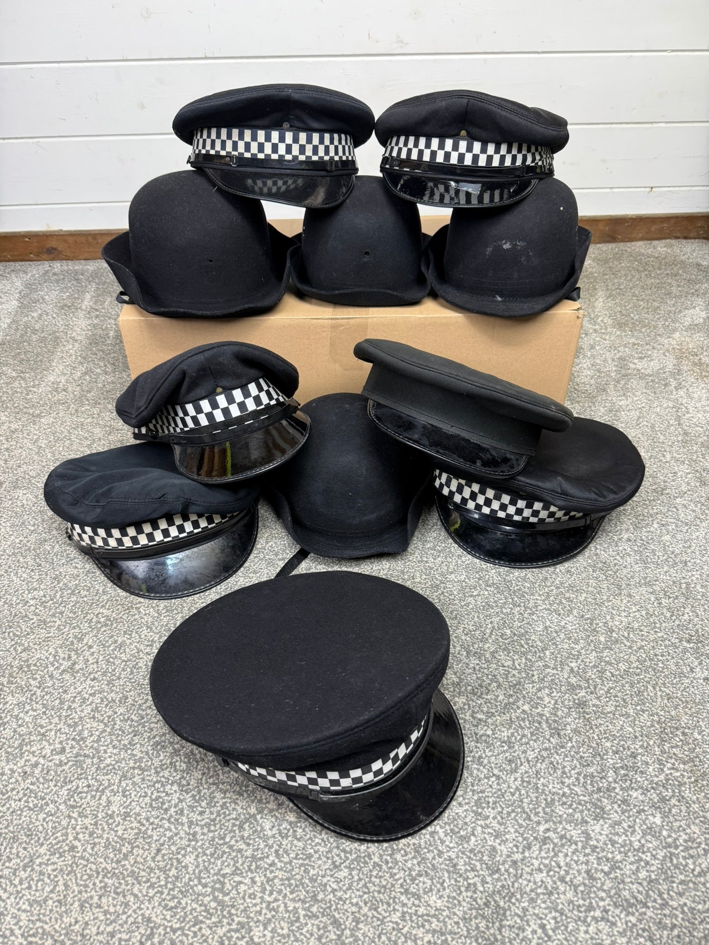 11x Ex Police Peak Cap Bowler Hat Job Lot Theatre Headwear Uniform Film Prop Lot