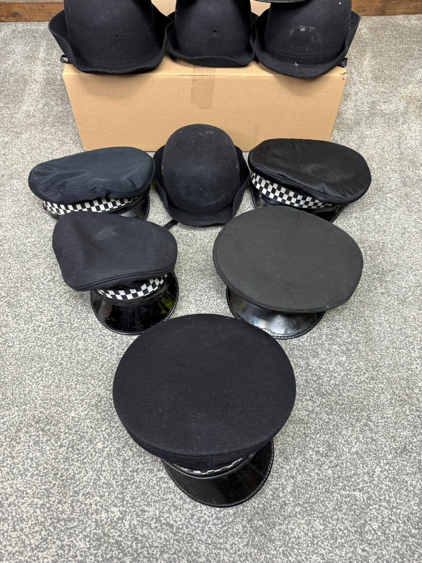 11x Ex Police Peak Cap Bowler Hat Job Lot Theatre Headwear Uniform Film Prop Lot