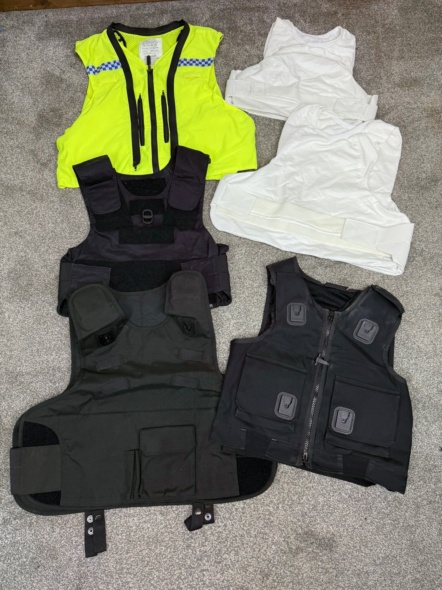 6x Ex Police Body Armour Cover Vest Job Lot Overt & Covert Security Film TV