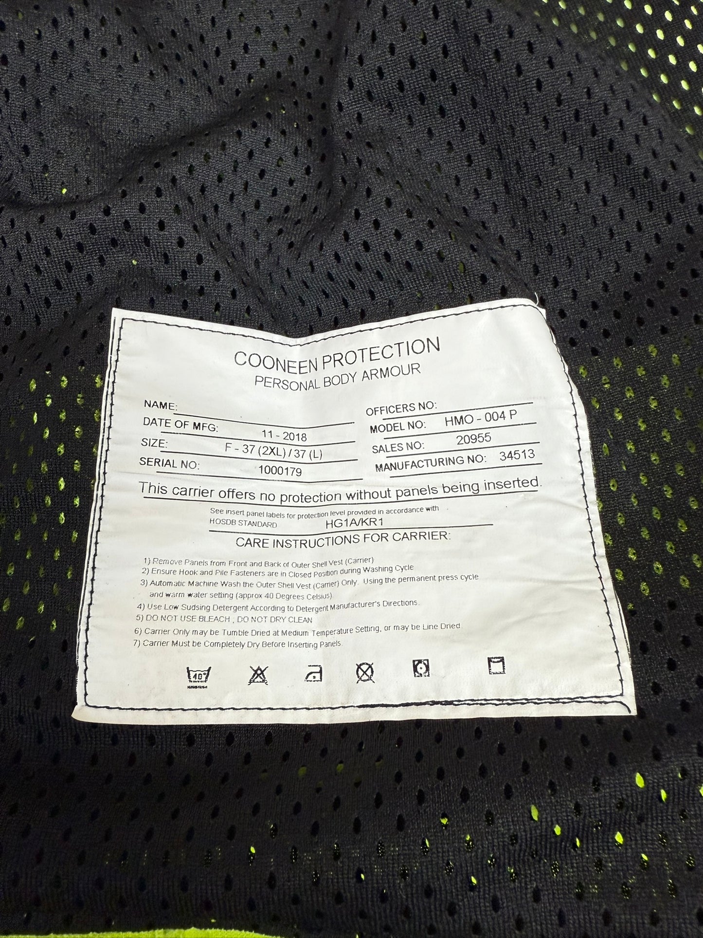 Ex Police Hi Vis Cooneen Body Armour Cover Security Vest Film TV Uniform