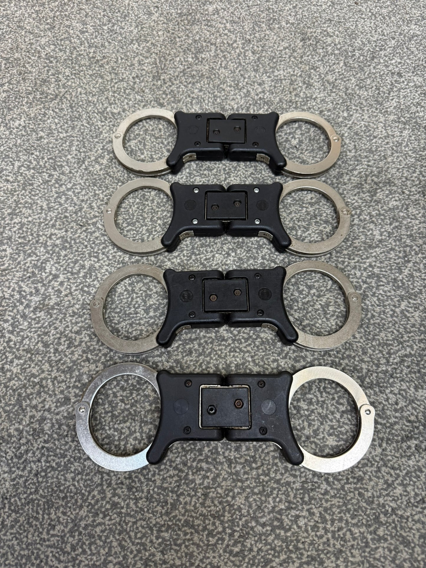 4x Ex Police Hiatt Folding Handcuffs Job Lot Cuffs Spares Repair Film Props