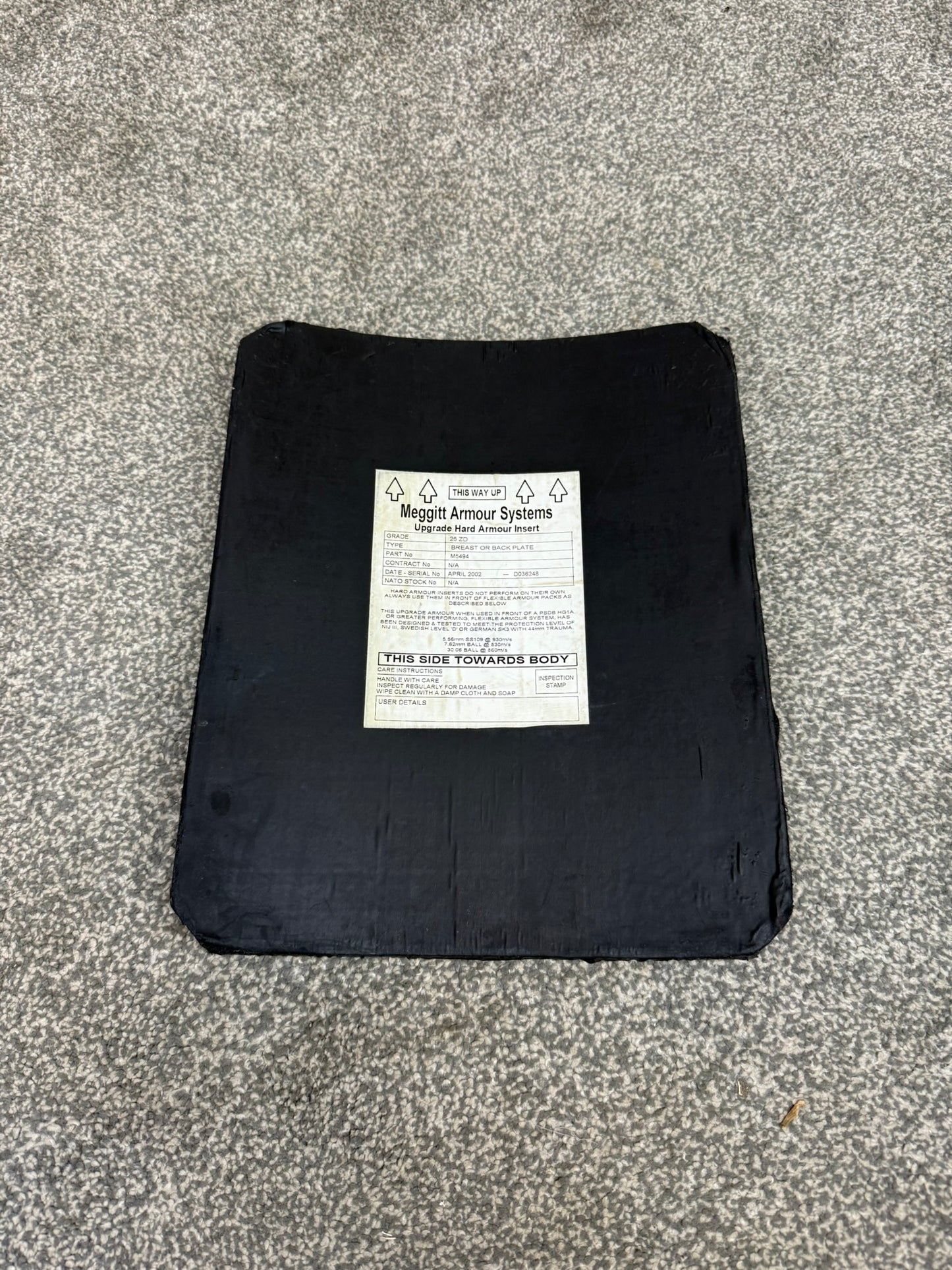 Ex Police Meggitt Body Armour Ballistic Hard Plate Insert