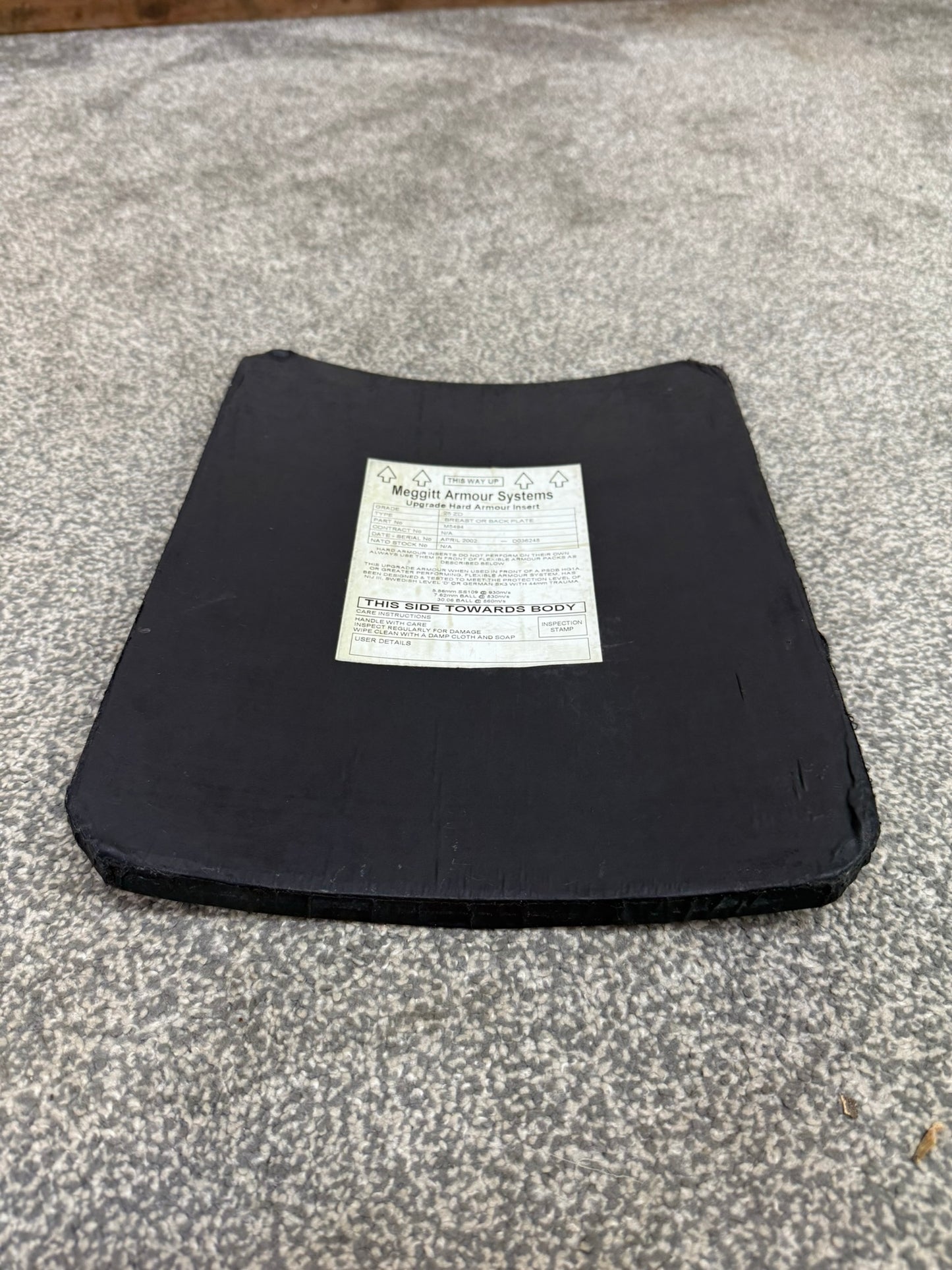 Ex Police Meggitt Body Armour Ballistic Hard Plate Insert