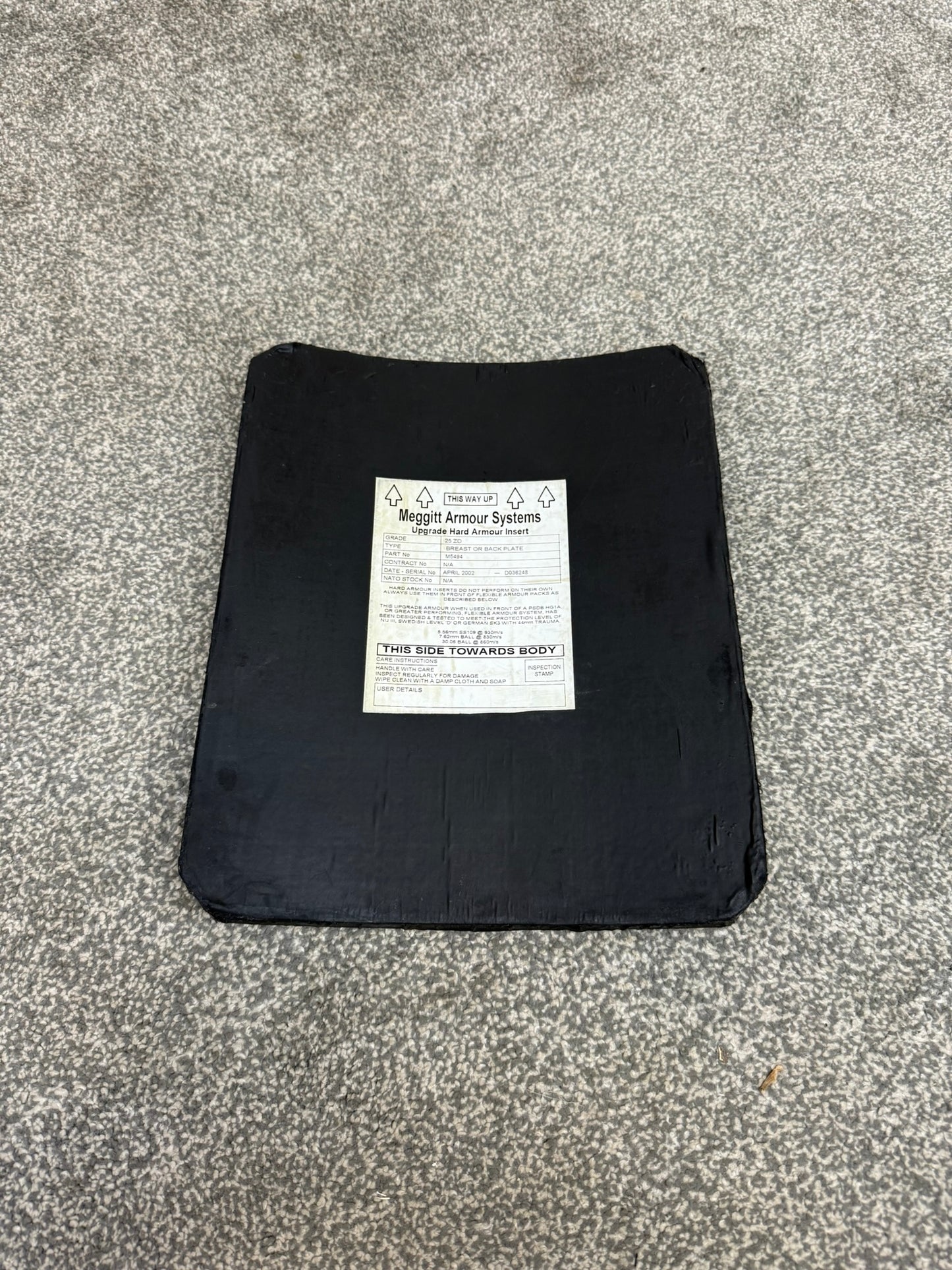 Ex Police Meggitt Body Armour Ballistic Hard Plate Insert