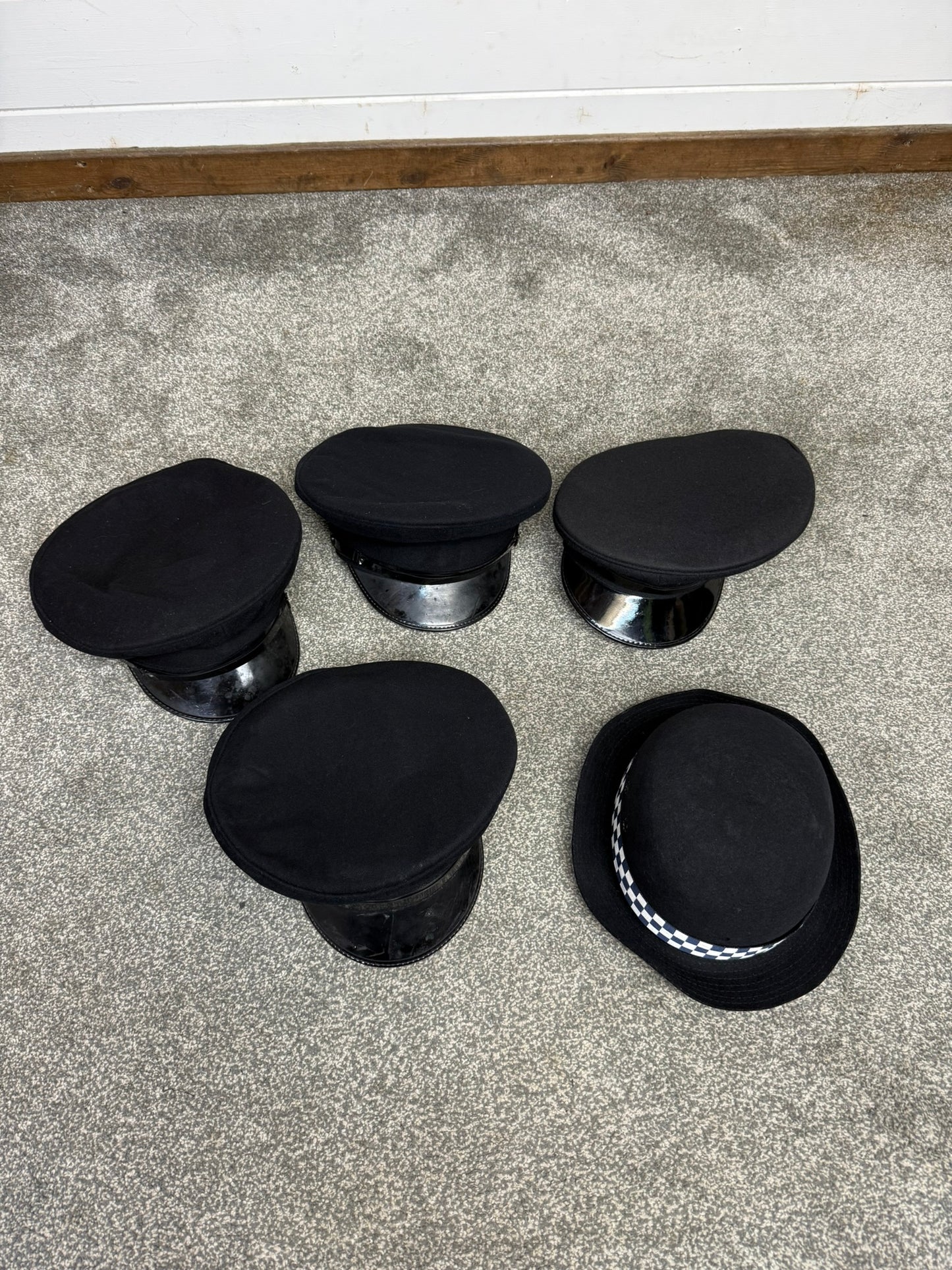 5x Ex Police Peak Cap Bowler Hat Job Lot Theatre Headwear Uniform Film Prop Lot