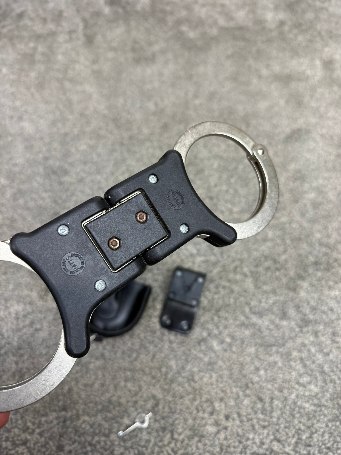 Ex Police Folding Hiatt Handcuffs Hinged Cuffs Pouch & Key Security Collectable