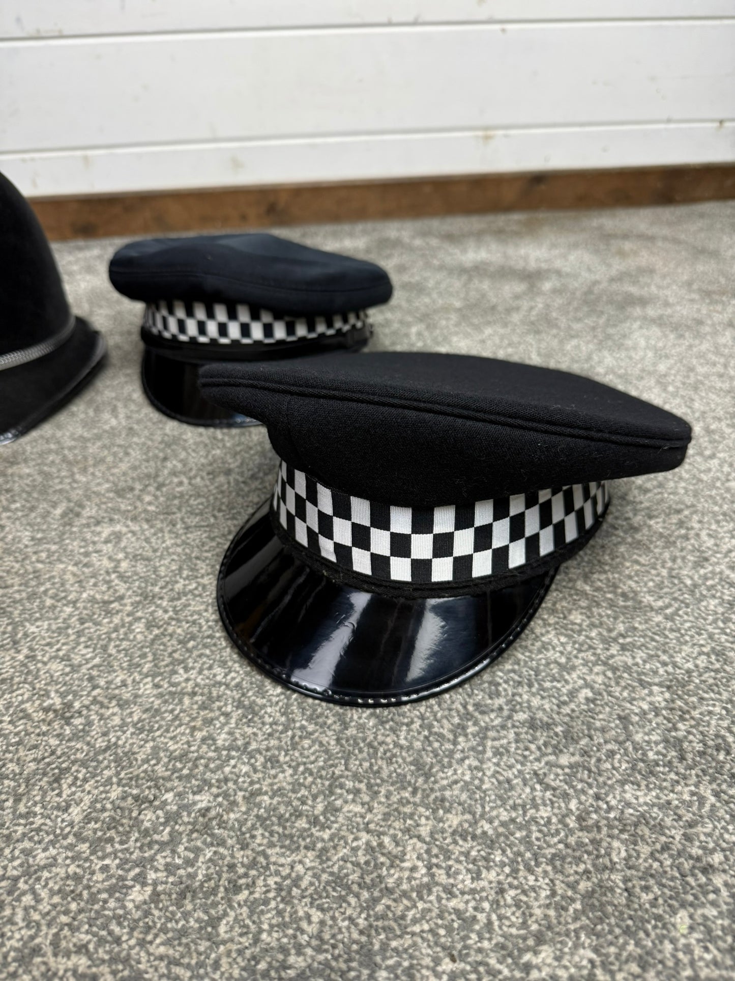 4x Ex Police Peak Cap & Bobby Helmet Hat Job Lot Uniform Costume Display