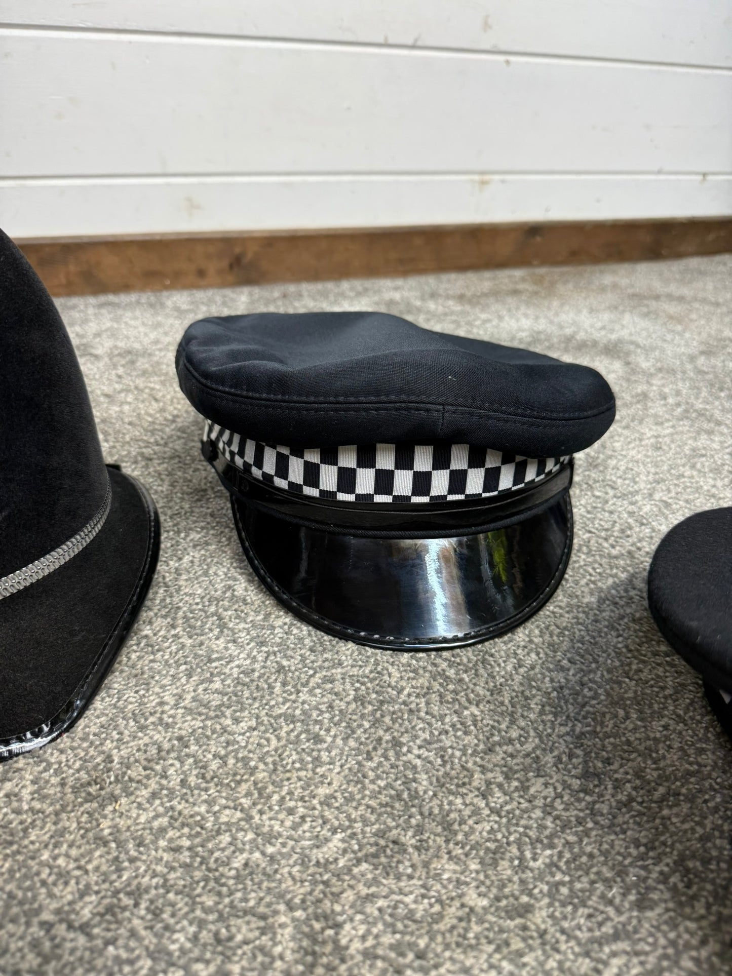 4x Ex Police Peak Cap & Bobby Helmet Hat Job Lot Uniform Costume Display