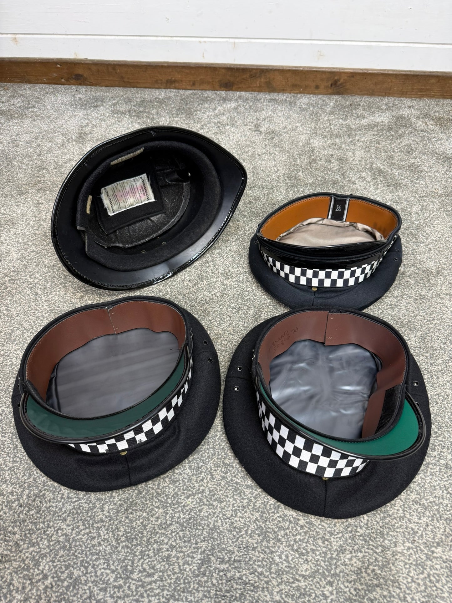 4x Ex Police Peak Cap & Bobby Helmet Hat Job Lot Uniform Costume Display