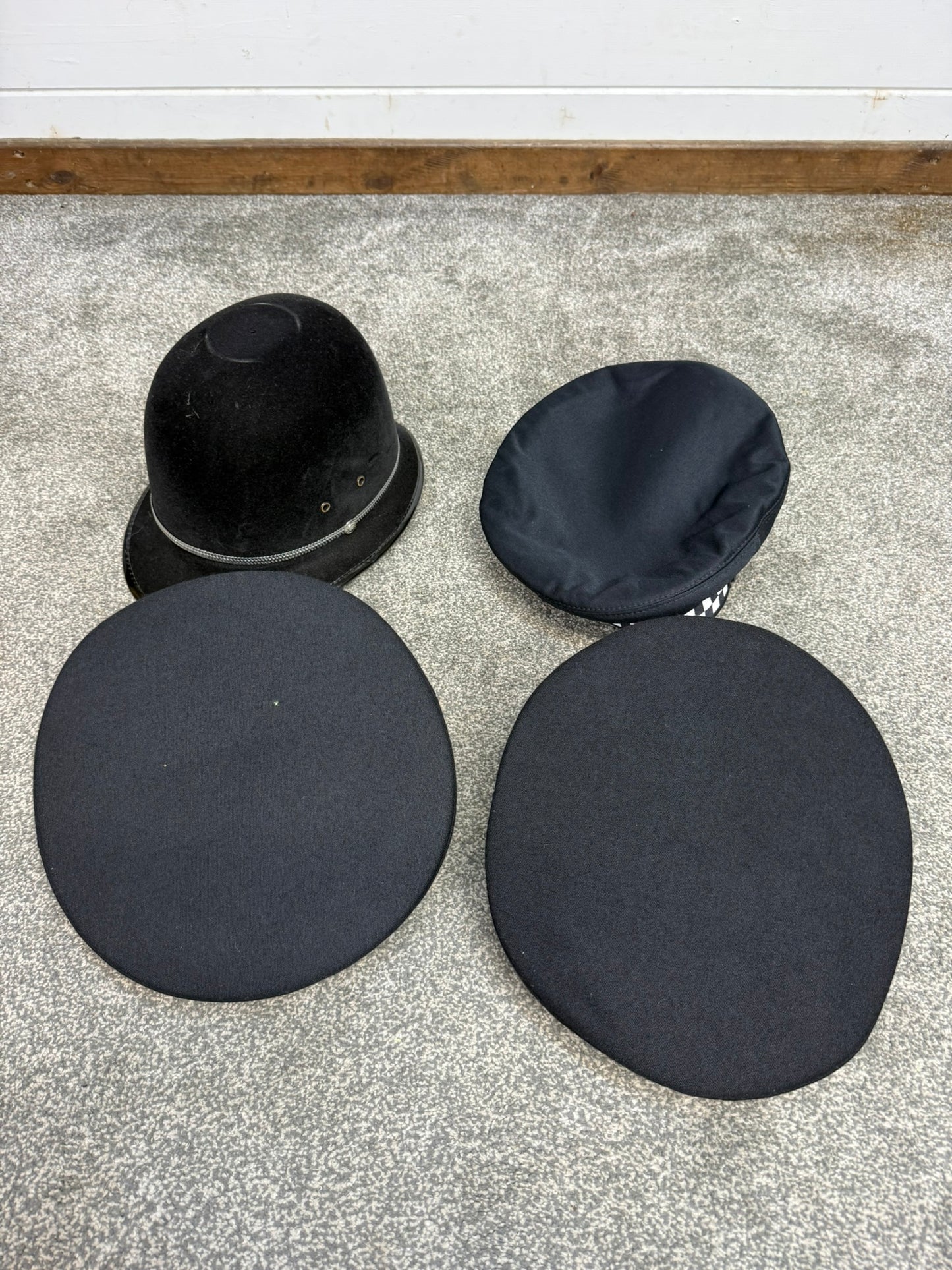 4x Ex Police Peak Cap & Bobby Helmet Hat Job Lot Uniform Costume Display