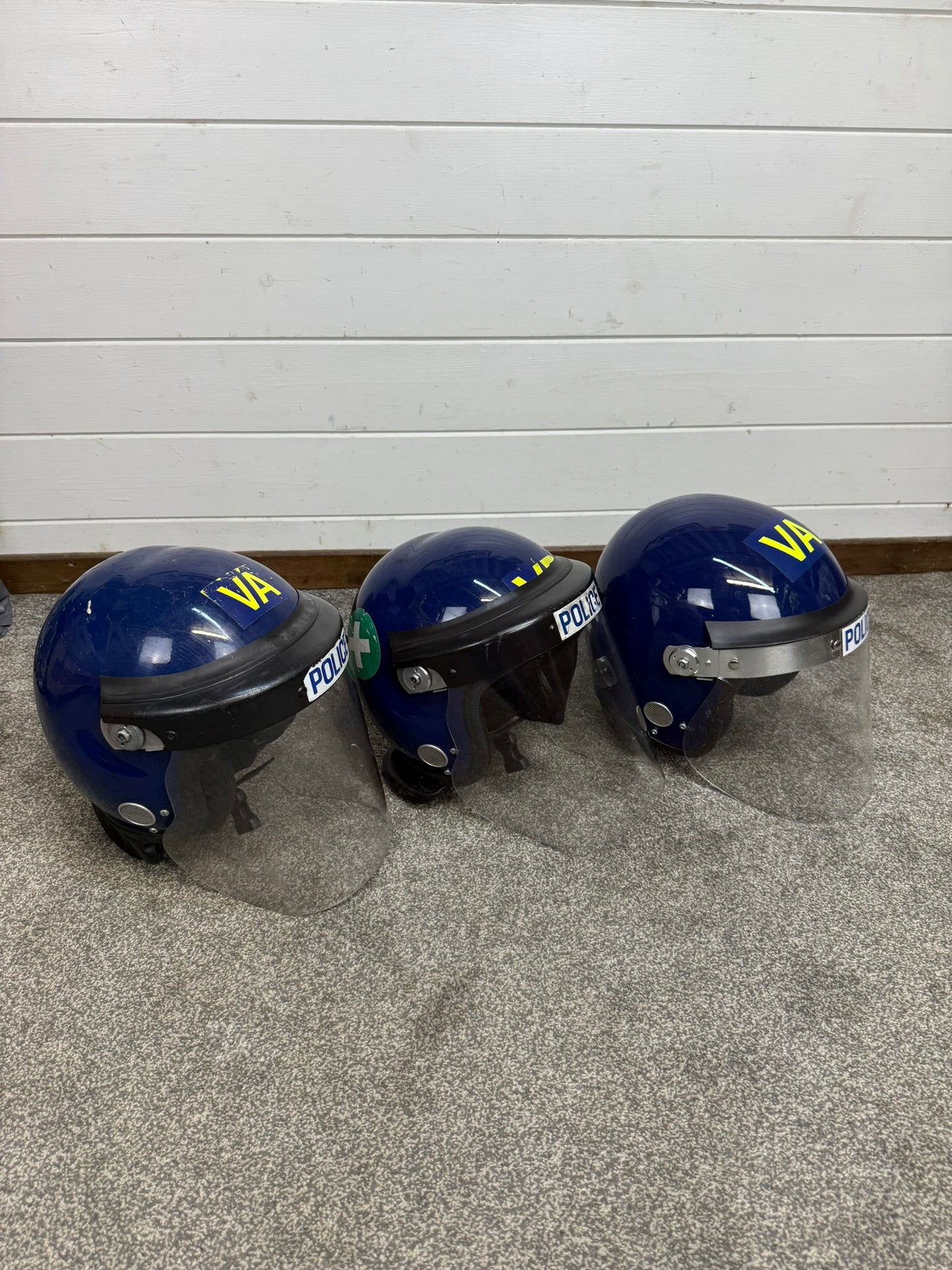 3x Ex Police Riot Helmet Job Lot Spares / Repair Film TV Prop Paintball Airsoft