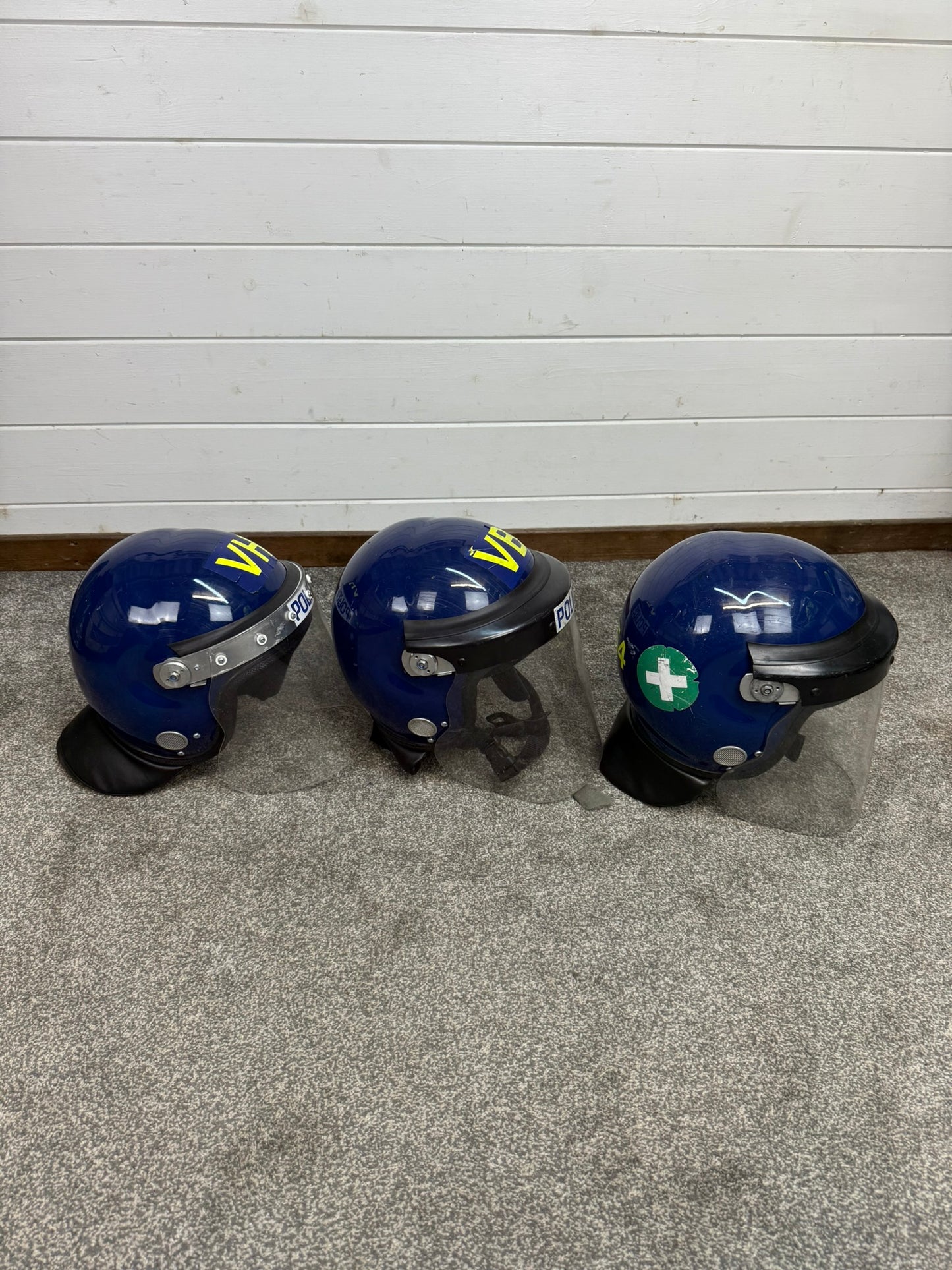 3x Ex Police Riot Helmet Job Lot Spares / Repair Film TV Prop Paintball Airsoft
