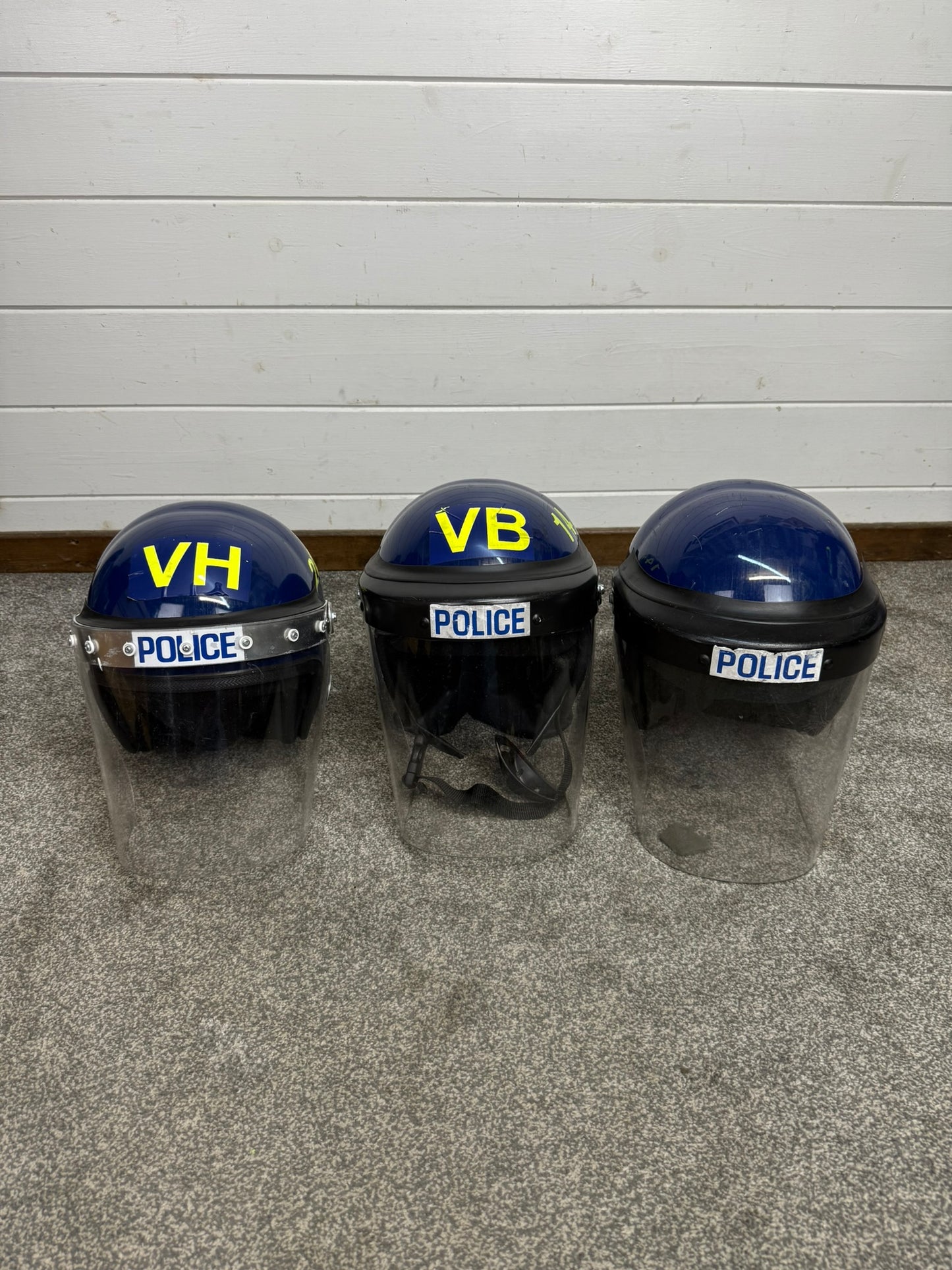 3x Ex Police Riot Helmet Job Lot Spares / Repair Film TV Prop Paintball Airsoft