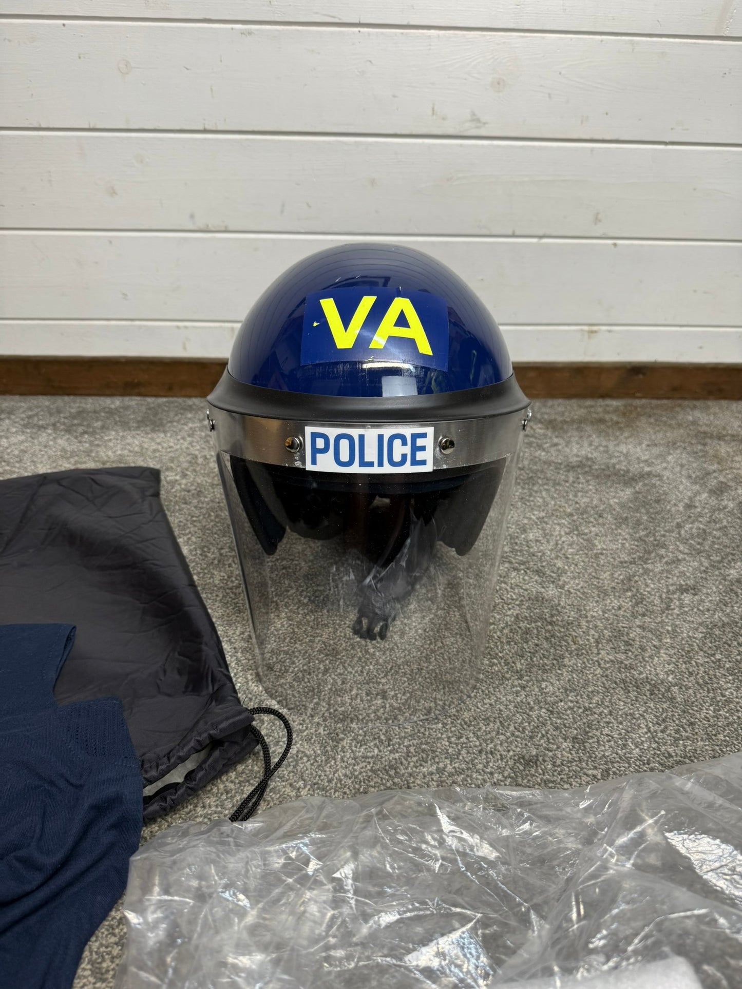 Ex Police Riot Helmet Fleece Bag & Hood Genuine Obsolete Collectable Display