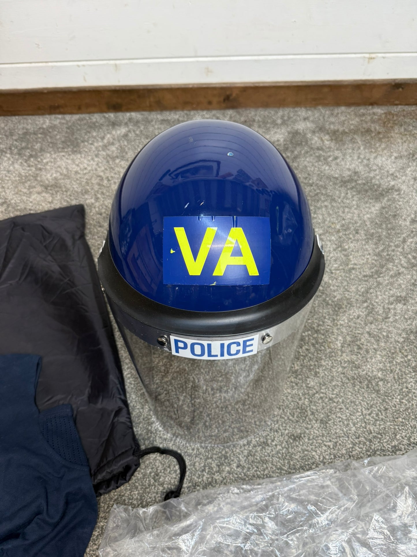Ex Police Riot Helmet Fleece Bag & Hood Genuine Obsolete Collectable Display
