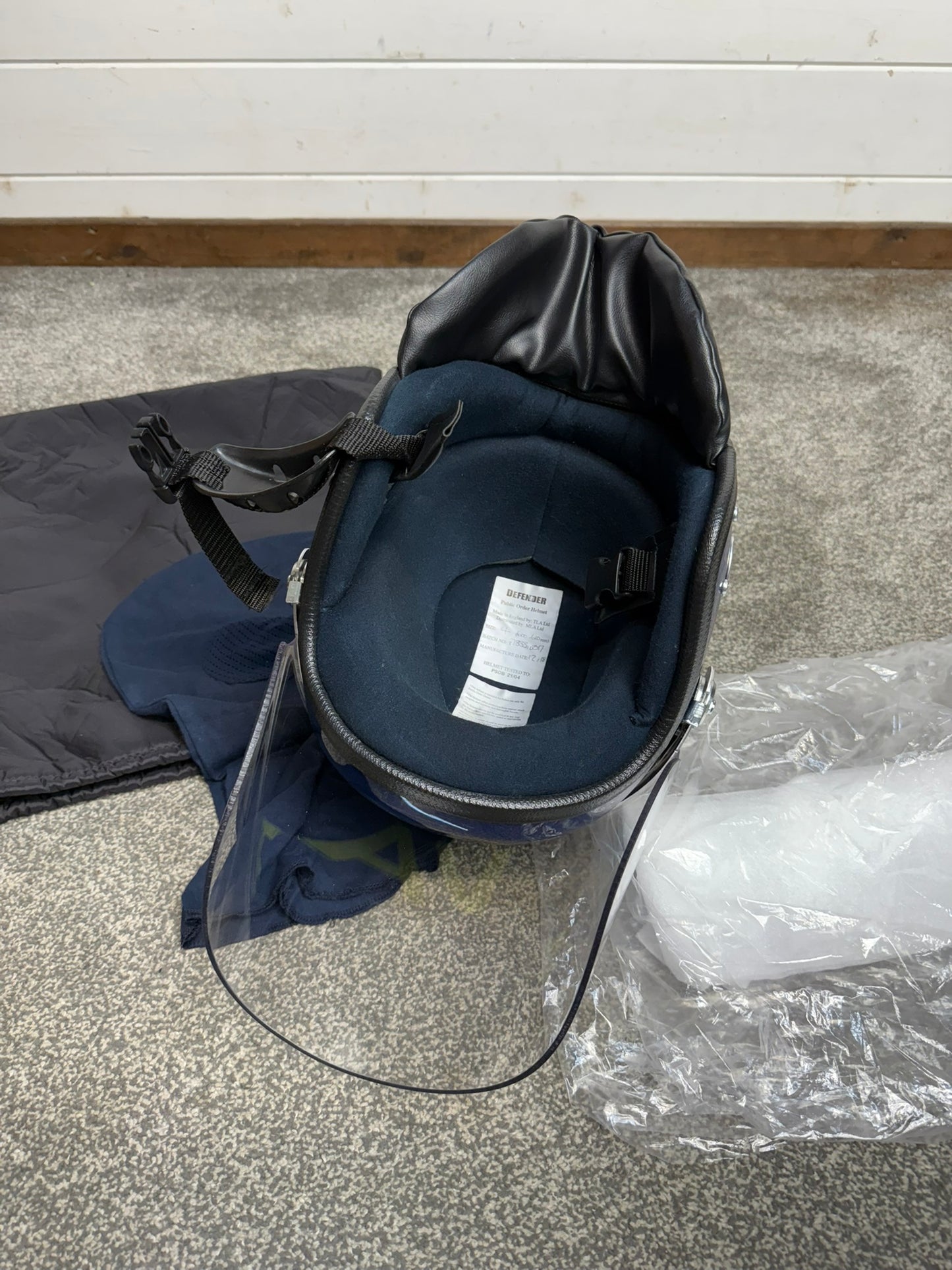 Ex Police Riot Helmet Fleece Bag & Hood Genuine Obsolete Collectable Display