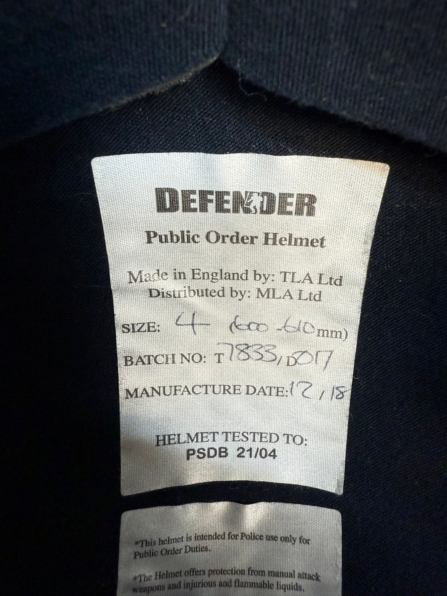 Ex Police Riot Helmet Fleece Bag & Hood Genuine Obsolete Collectable Display
