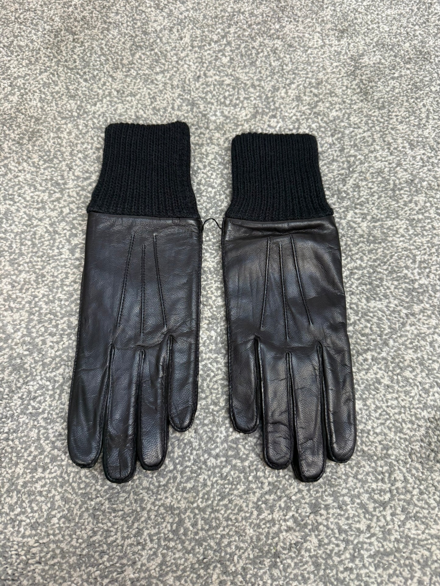 NEW Ex Police Leather Gloves Knitted Cuff Driving Security SIA