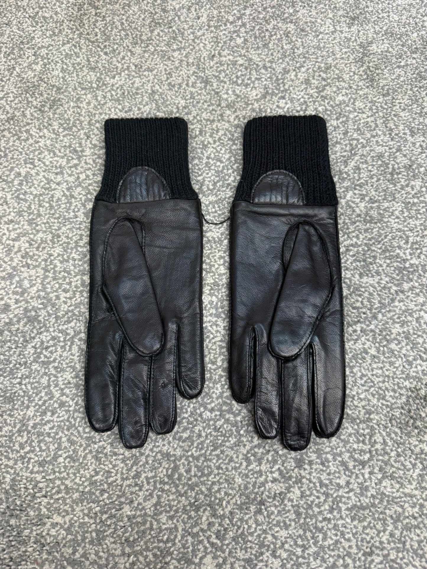 NEW Ex Police Leather Gloves Knitted Cuff Driving Security SIA