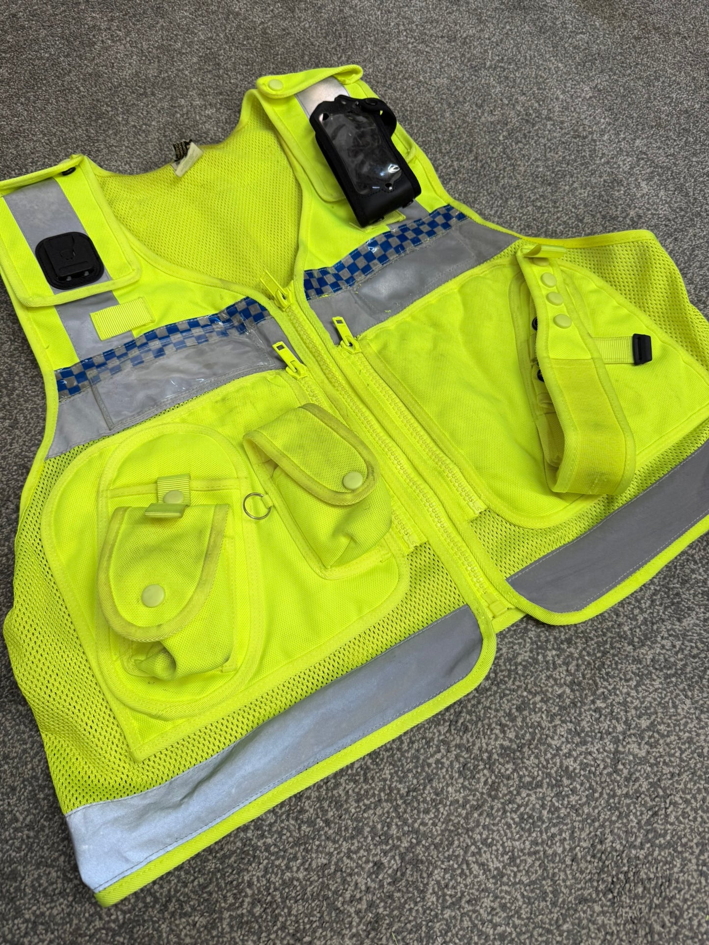 Ex Police Protec Hi Vis Tac Utility Vest LRG With Radio Pouch Chequered Security