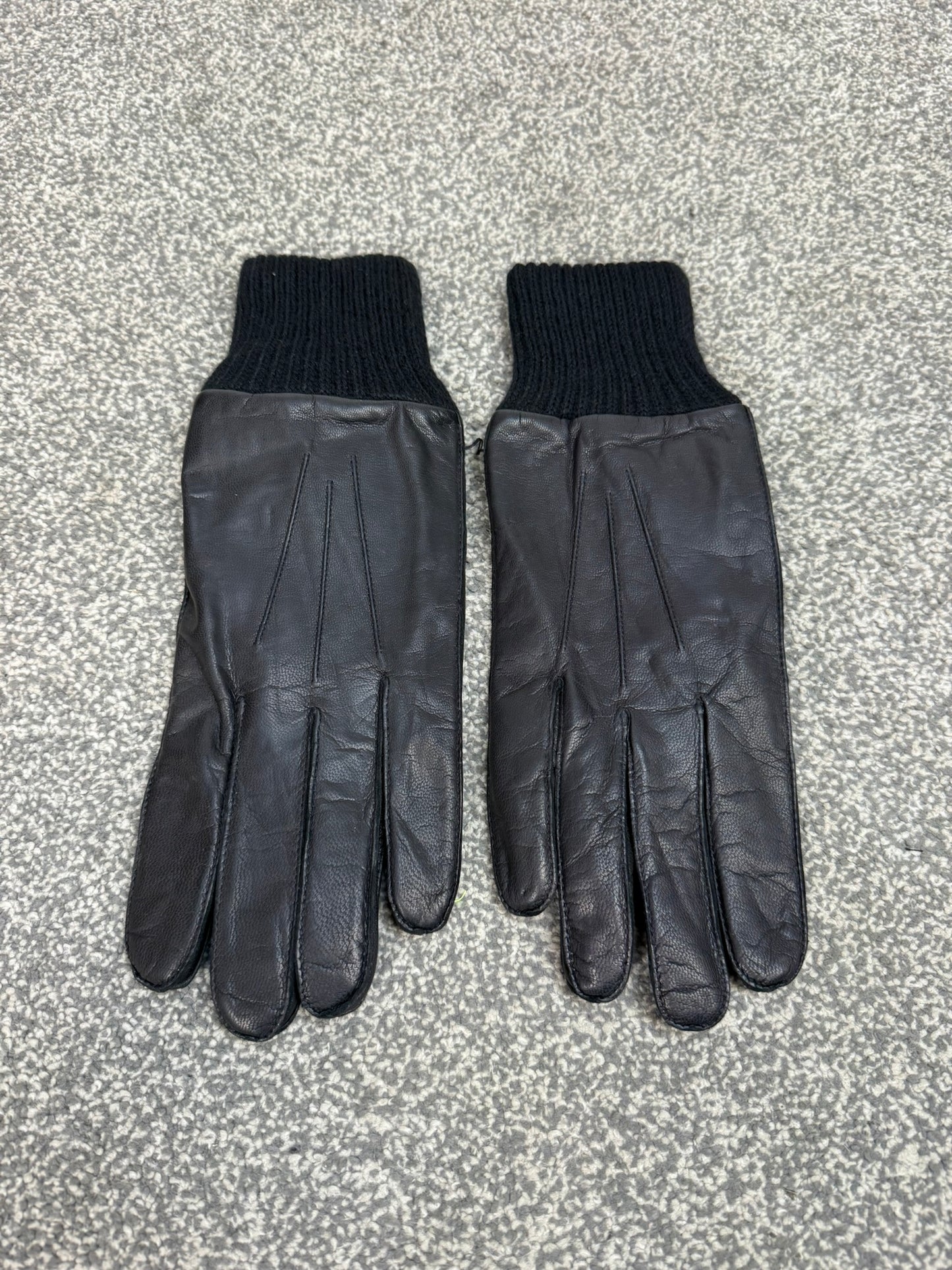 Ex Police Leather Gloves Knitted Cuff MEDIUM Driving Security SIA