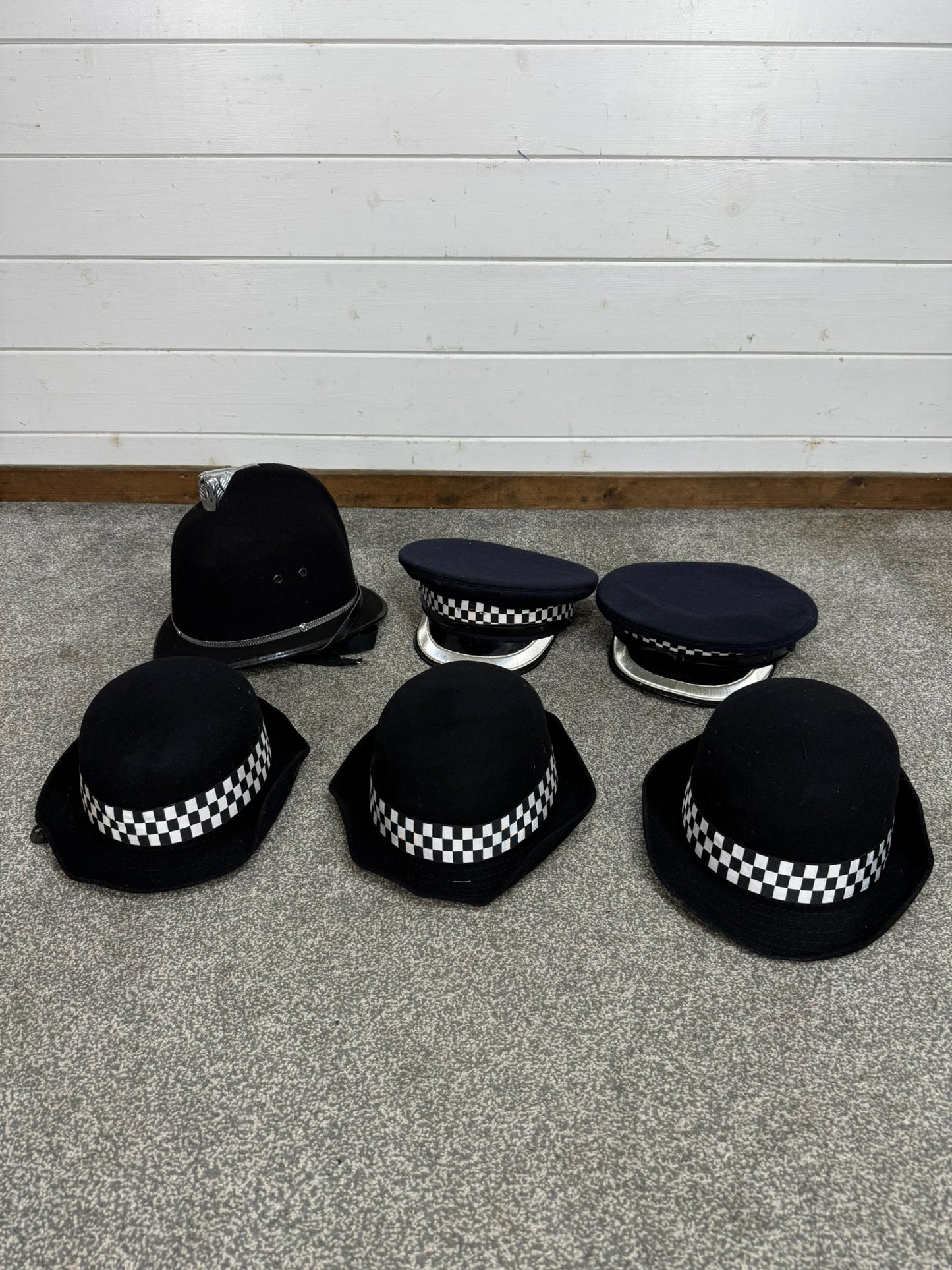 6x Ex Police Cap Bowler Hat Bobby Helmet Job Lot Theatre Headwear Uniform Film