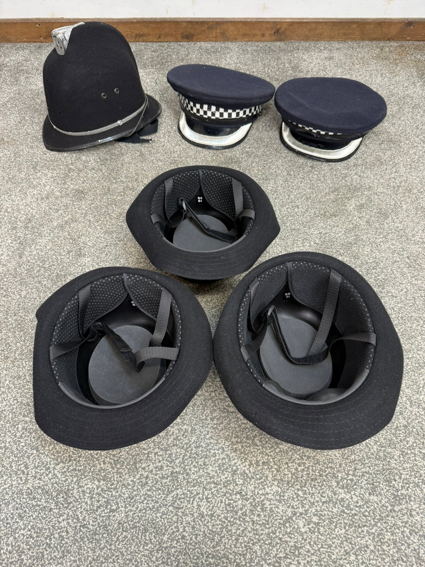 6x Ex Police Cap Bowler Hat Bobby Helmet Job Lot Theatre Headwear Uniform Film
