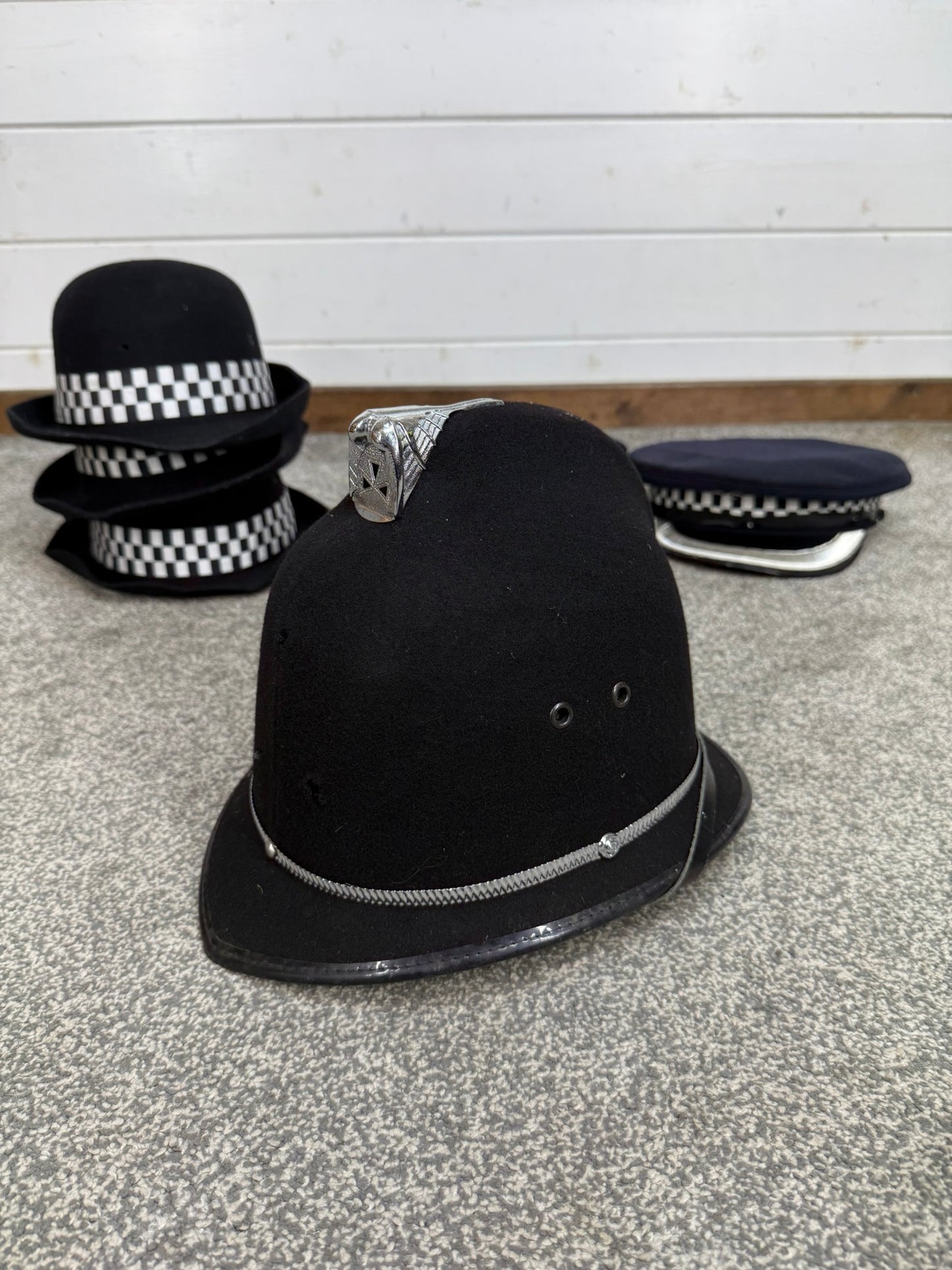 6x Ex Police Cap Bowler Hat Bobby Helmet Job Lot Theatre Headwear Uniform Film