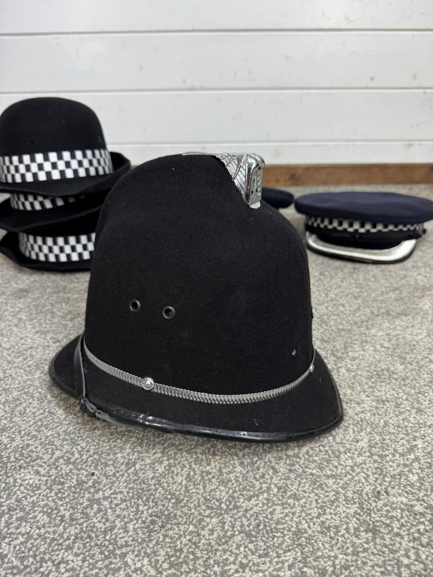 6x Ex Police Cap Bowler Hat Bobby Helmet Job Lot Theatre Headwear Uniform Film