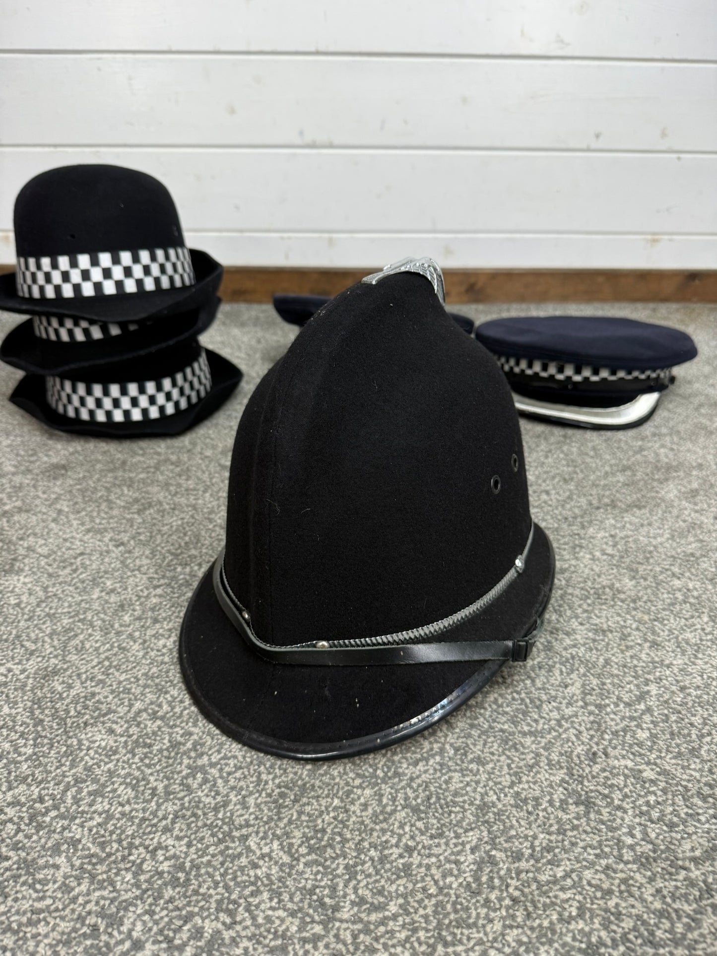 6x Ex Police Cap Bowler Hat Bobby Helmet Job Lot Theatre Headwear Uniform Film