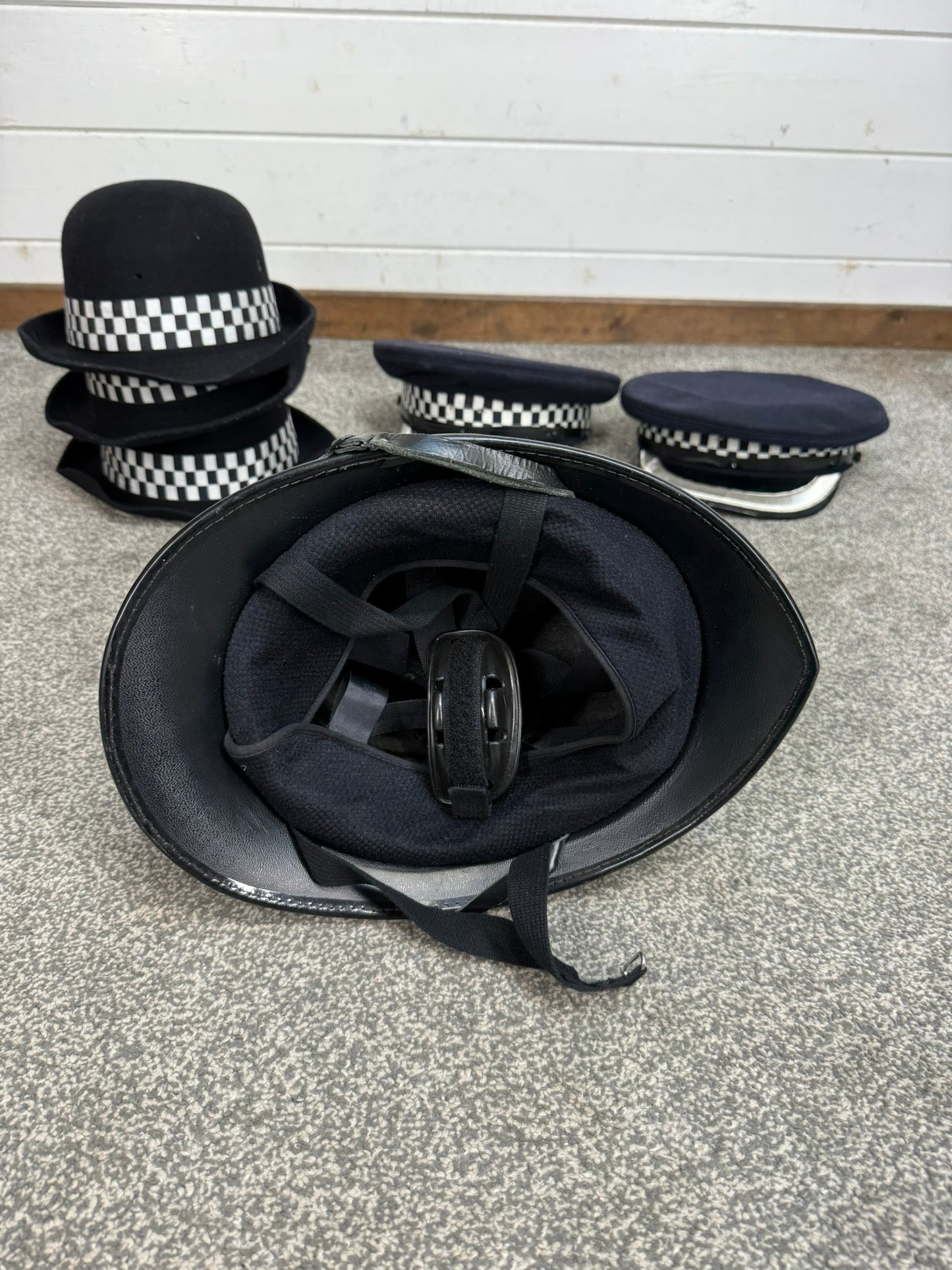 6x Ex Police Cap Bowler Hat Bobby Helmet Job Lot Theatre Headwear Uniform Film