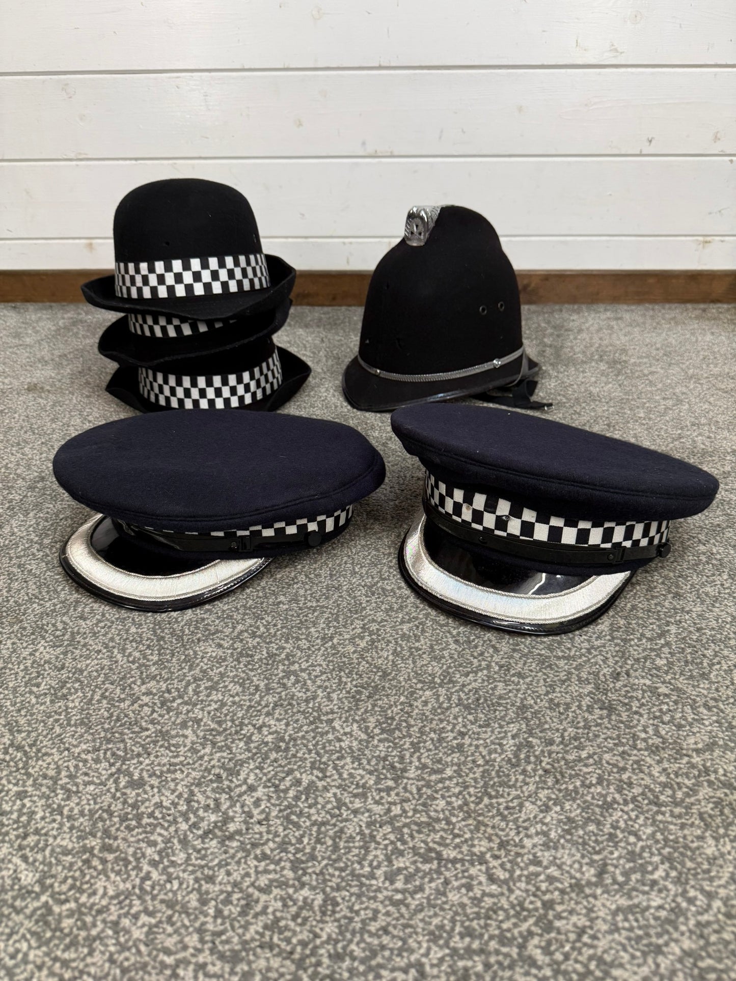 6x Ex Police Cap Bowler Hat Bobby Helmet Job Lot Theatre Headwear Uniform Film