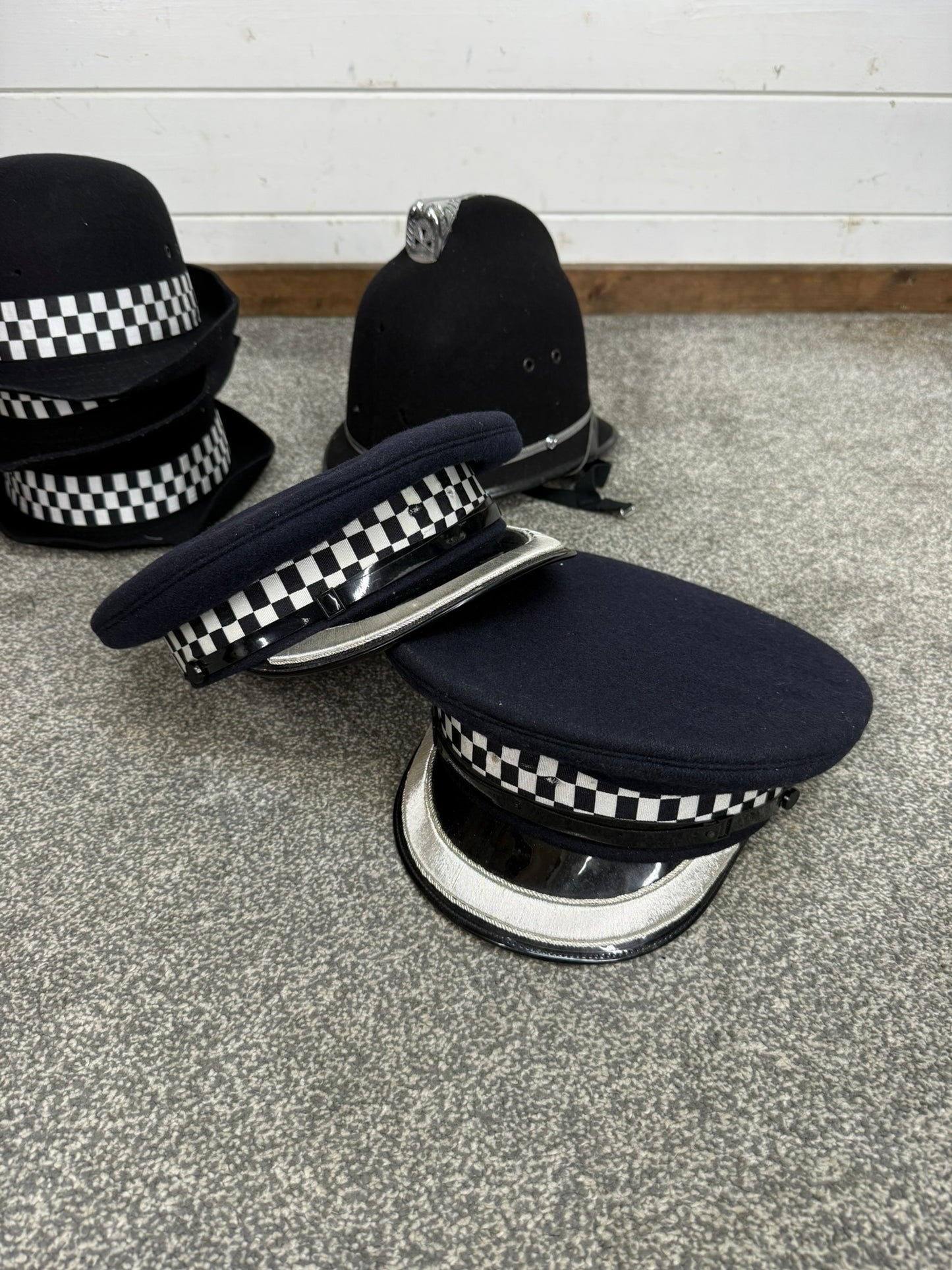6x Ex Police Cap Bowler Hat Bobby Helmet Job Lot Theatre Headwear Uniform Film
