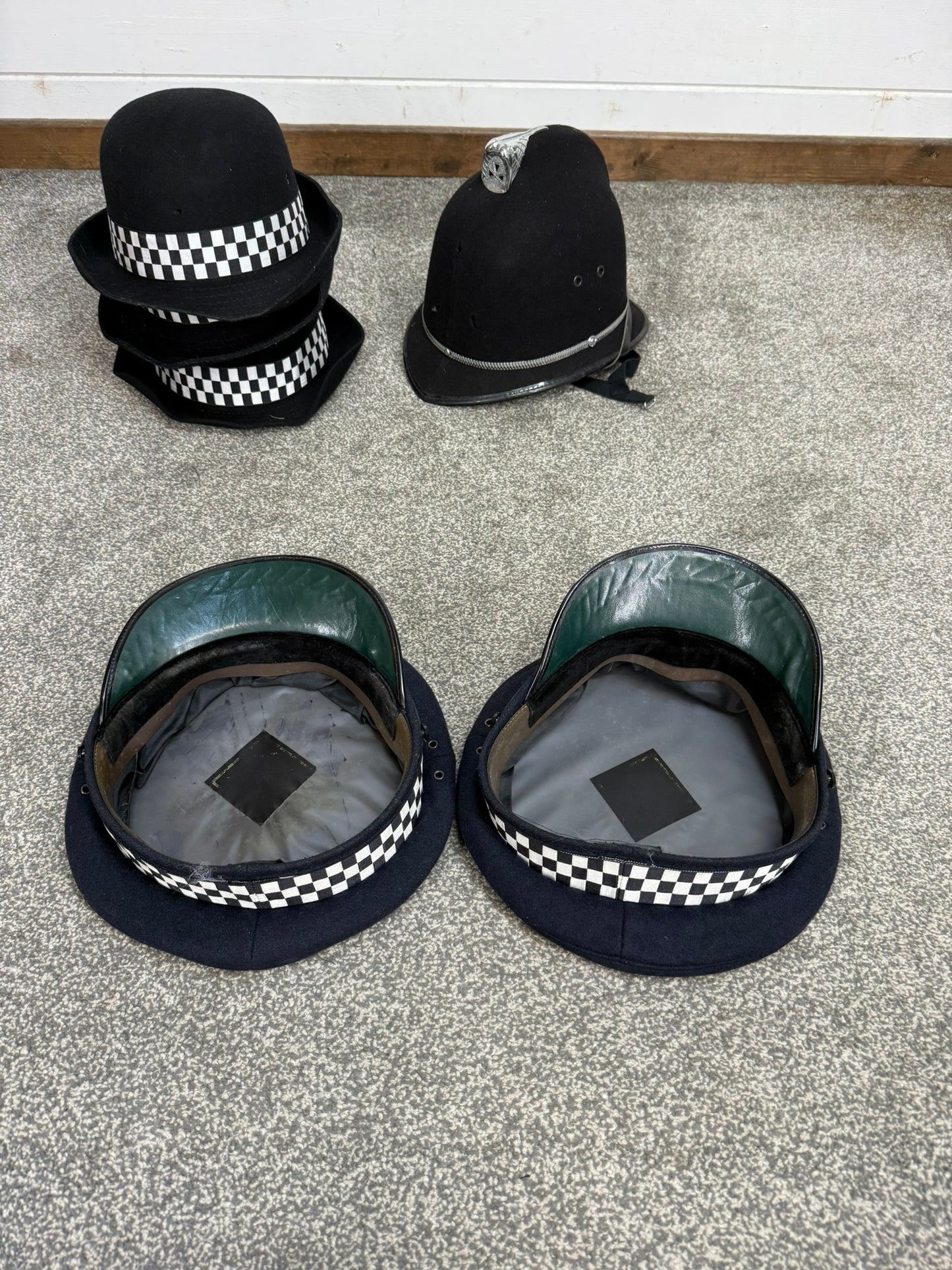 6x Ex Police Cap Bowler Hat Bobby Helmet Job Lot Theatre Headwear Uniform Film